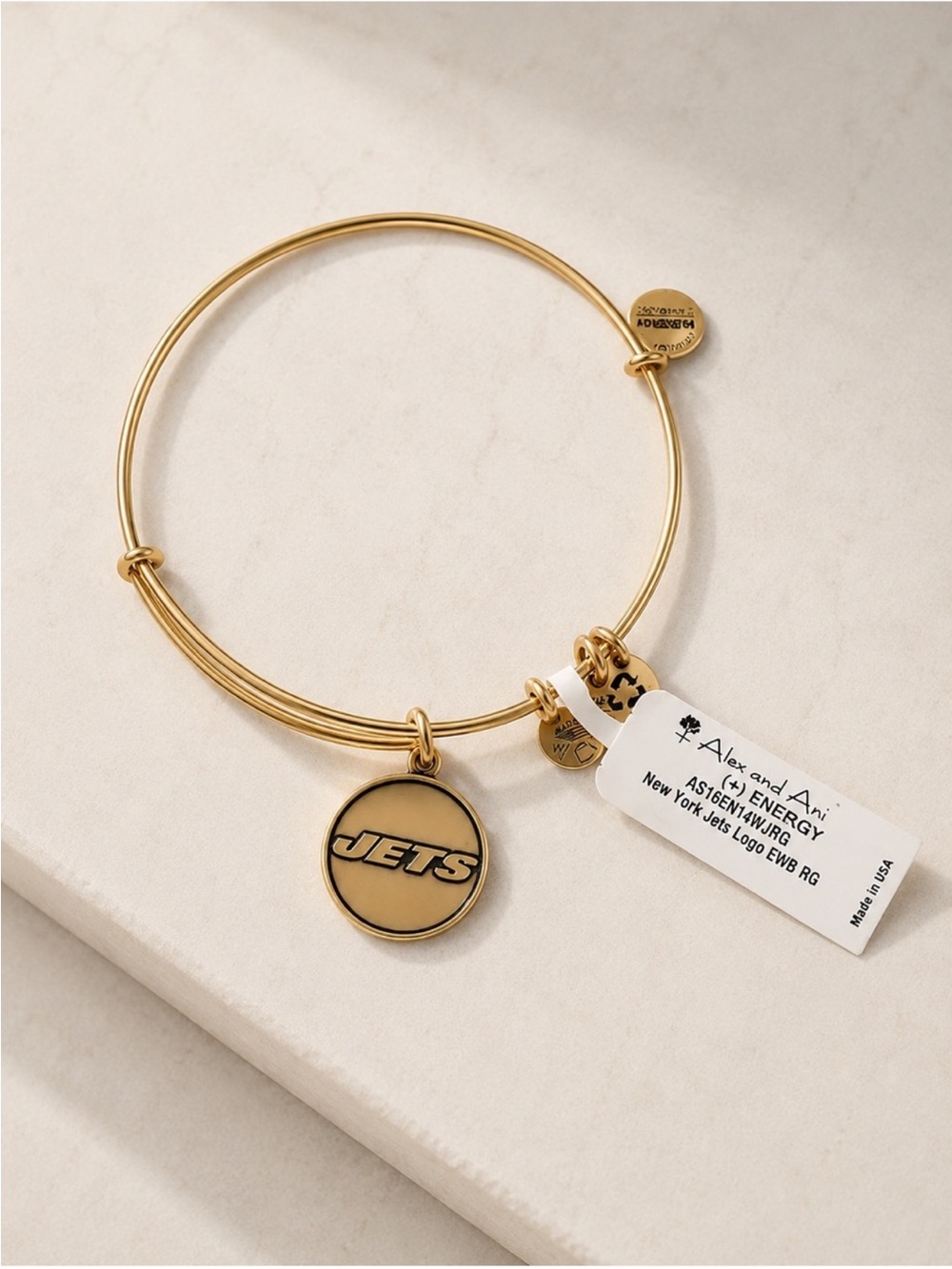 Alex and Ani New York Jets Logo Expandable Wire Bangle Bracelet Gold Tone NWT